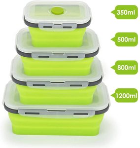 350ml 500ml 800ml 1200ml 1600ml Collapsible Silicone Lunch Boxes Microwave Silicone Food Storage Containers