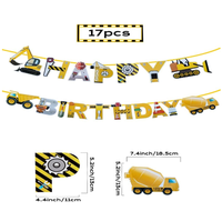 Kit de vaisselle et décorations pour fête d'anniversaire de garçon sur le thème de la construction : assiettes en carton, gobelets, serviettes, nappe, fourchettes, bannières suspendues, drapeaux, guirlandes et fournitures