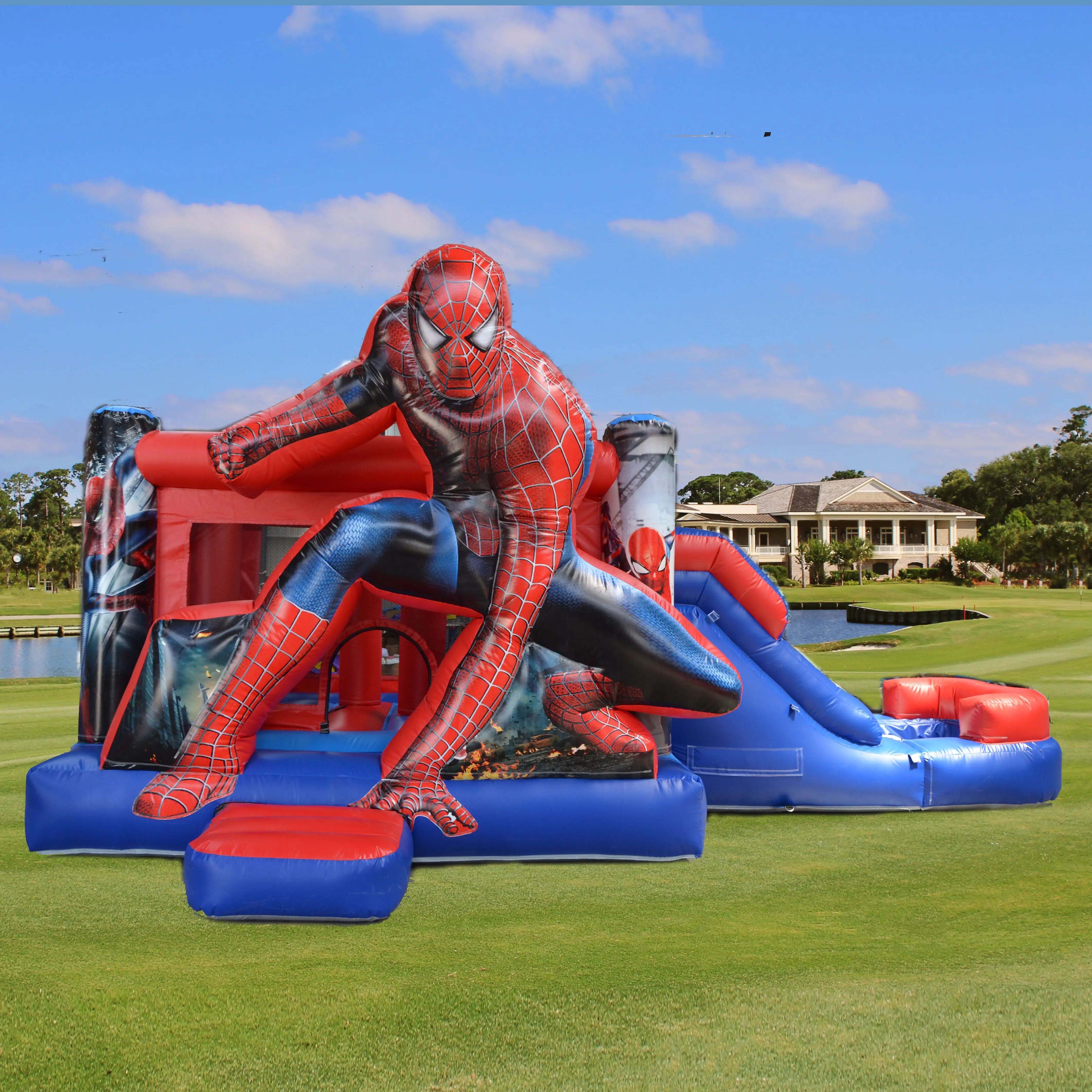 Kecil Kustom Spiderman Tiup Goyang Kastil Luar Ruangan Komersial Melompat Rumah Bouncer Tiup untuk Anak-anak dan Dewasa
