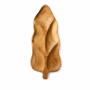 Assiette en bois de teck en forme de feuille, artisanale, décorative, pour servir des fruits, du fromage, des apéritifs et des desserts - Product Image 1