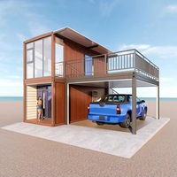Maison modulaire préfabriquée à 2 étages détachable, multi-usages, avec parking au premier étage, espace de vie et bureau au deuxième étage