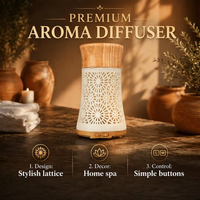 Diffuseur d'arômes moderne à ultrasons pour huiles essentielles, avec base en bois et corps côtelé, pour la maison, la chambre et le bureau