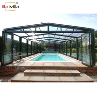 Serre de jardin automatique pliable hors sol avec toit rétractable pour piscine, véranda en verre
