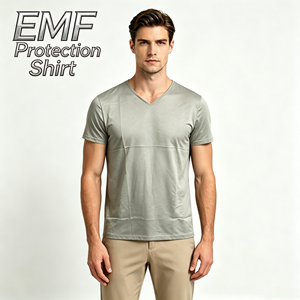 T-shirt anti-ondes électromagnétiques à col en V, tissu 100 % fibre d'argent, protection contre les radiations, haut décontracté à manches courtes pour le bureau, la maison et l'utilisation d'ordinateurs - Product Image 2