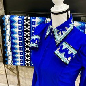 Misha International Sp08 Blue Retro Western Show Shirt Women's Horse Riding Embroidered Cotton Polyester Comfortable High - Product Image 1