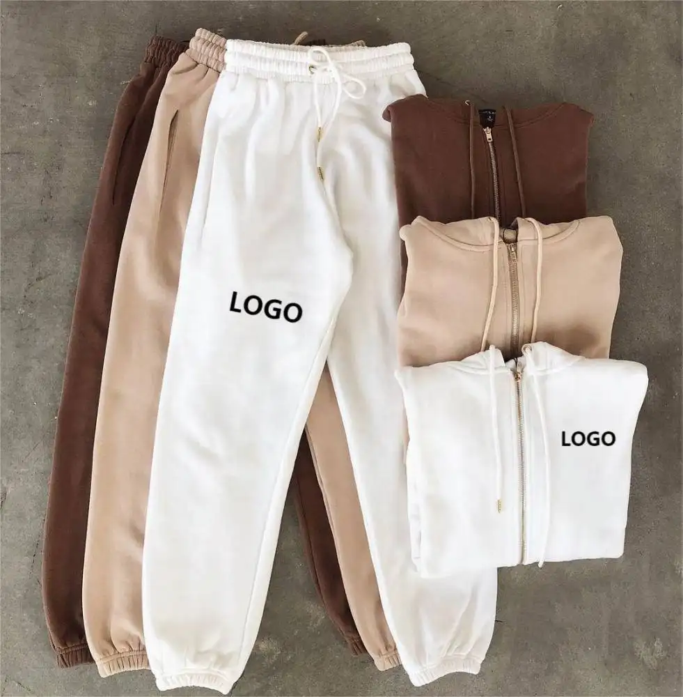 Cropped Zipper Hoodie Jogger Set Women Crop Top Full Zip Up Hoodies Sweatpants 2 Two Piece Sets Outfits Hoodie And Jogger Set