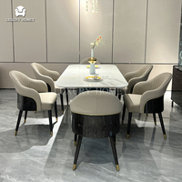 Ensemble de table à manger en marbre naturel de luxe italien haut de gamme pour hôtel, 7 pièces, mobilier de salle à manger moderne