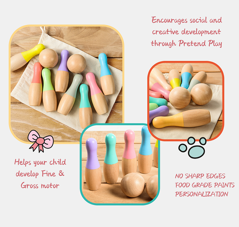 Качественные игрушки и игры, набор деревянных игрушек для детей, деревянный набор для боулинга