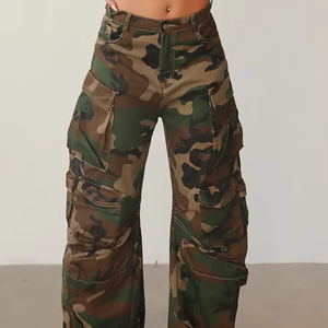 High Quality No <strong>Stretch</strong> Patchwork Camouflage <strong>Jeans</strong> <strong>With</strong> Pocket Patchwork Cargo <strong>Jeans</strong> <strong>Women</strong> - Product Image 1