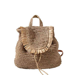 Women's Summer Crochet <b>Backpack</b> Beach Bag Straw Style Cotton Lining Handmade Crochet Woven Bags - Product Image 3