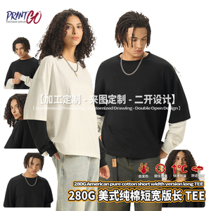 280g tinh khiết cotton thể thao T-Shirt với hai lớp màu tương phản dài tay áo và ngắn rộng Boxy Mỹ chắp vá thiết kế - Product Image 2