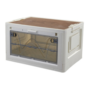 Storage Hot-selling Space-saving Foldable Storage Trunk Camping Outdoor LED Light With Wood Lid Transparent Storage Box