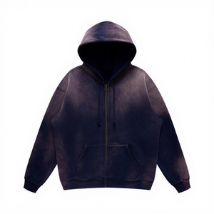 Sweat-shirt à capuche zippé pour homme, couleur unie, coupe ample, décontracté, en polaire, manches longues avec poche, pour l'automne - Product Image 1