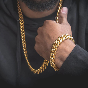 Collar de Cadena de Acero Inoxidable Chapado en Oro de 14k y 18k para Hombre al Por Mayor Estilo Hip Hop Cubano Miami - Product Image 2