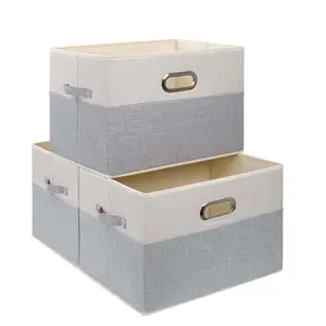 Collapsible Storage Bin Cube Basket Cotton Rope Woven Foldable Canvas Baskets Square Set of 2 with Handles