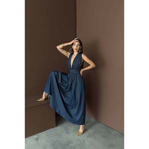 Robe décontractée vintage en Tencel bleu, taille empire, taille unique, doublure, taille unique (XS-XL), pour le jour et l'été, vente en gros - Product Image 5