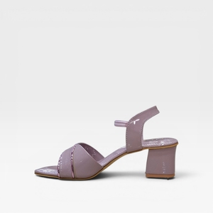 Womens Patent Block Heel <b>Sandals</b> Lavender Lilac Metallic Trim Accent Straps Open Toe Slingback Party Wear Footwear - Product Image 4
