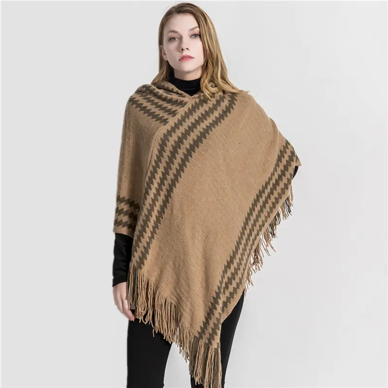 Venta al por mayor de las mujeres de invierno chal ponchos borla chal manta de cachemir chal