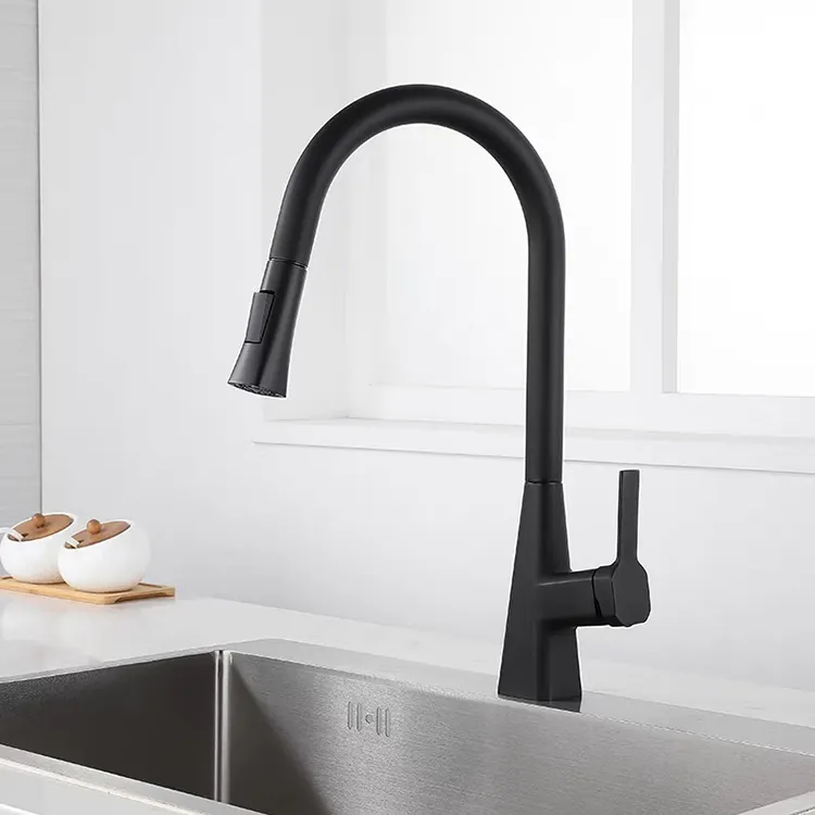 Black Deck Mounted Retract able Kitchen SInk Wasserhahn Wasserhähne Mixer mit Pull-Down-Sprüh gerät