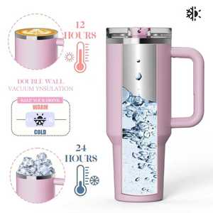 Wholesale Custom Logo <strong>Reusable</strong> Stainless Steel Insulated Vacuum Mug Travel 40oz 30oz Tumbler <strong>Cups</strong> with Handle Straw - Product Image 4