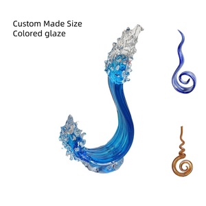 Modern Style Blue Dolphin Glass Crafts Handmade Blown Figurine Art Home Decoration Wave Ornaments Factory Direct Supply