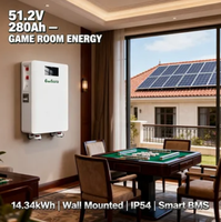 Baterai Lithium Ion 14kWh 48V 51.2V 280Ah untuk Sistem Tenaga Surya Off Grid, Terpasang di Dinding dengan Roda