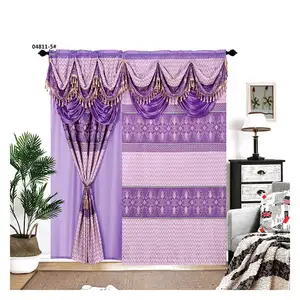 Paneles de cortinas de estilo chino para el hogar, juego de cenefa púrpura para ventana plana, nuevo