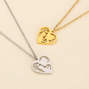 Unique stainless steel necklace charm love heart silver pendant simple necklace for women mothers day gifts