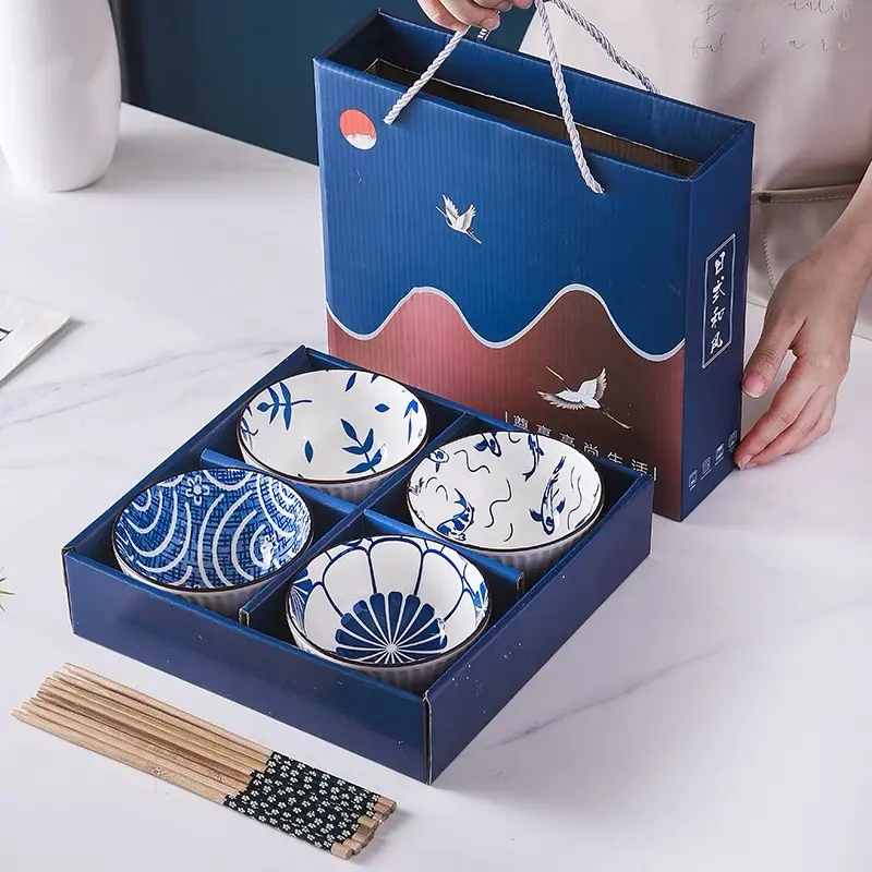 जापानी शैली रचनात्मक चीनी मिट्टी के बरतन कटोरा उपहार सेट