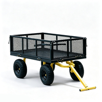 Chariot de jardin robuste à 4 roues avec paniers de rangement en treillis métallique, chariot utilitaire extérieur pour bois de chauffage, outils de nettoyage et de rangement pour le salon
