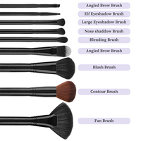 Offre Spéciale – Ensemble de 9 Pinceaux de Maquillage Visage à Manche en Bois Noir Brillant avec Logo Personnalisé et Forme Angulaire pour Fond de Teint