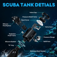 TUDIVING 0.5L Bouteille de plongée sous-marine portable haute pression en aluminium pour sports de plein air, autonomie 5-7 min, avec corde de sécurité
