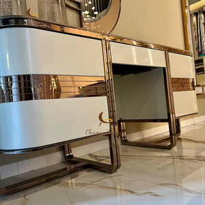 <span class=keywords><strong>Console</strong></span> de luxe à bords incurvés en <span class=keywords><strong>laque</strong></span> blanche avec garniture en métal or rose, meuble d'entrée moderne - Product Image 5