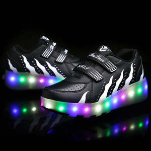 Flashing Roller Shoes With Led Lights For Kids And Adults Size 27 To 43 Mesh Material Two Wheels Plastic Wheel - Product Image 3