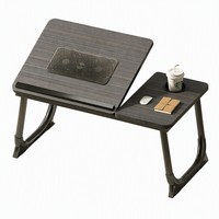 Table pliable en bois pour ordinateur portable avec ventilateur de refroidissement, 2 ventilateurs USB, 5 hauteurs réglables, plateau portable pour canapé, dortoir, fenêtre en baie, chambre