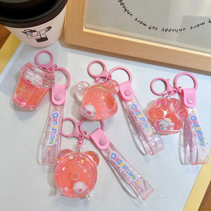 In Promozione: Portachiavi con Ciondolo a Tema Cartone Animato, con Liquido Fluttuante a Effetto Sabbie Mobili, Design Tazza di Latte, Tazza di Tè, Zampa di Gatto - Product Image 3