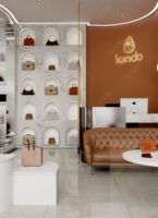 Design d'intérieur de magasin de chaussures et de sacs pour femmes Sundo, présentoir personnalisé pour chaussures et sacs de boutique