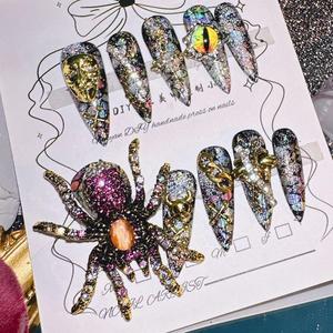 Vente en gros de faux ongles en ABS faits à <span class=keywords><strong>la</strong></span> main motifs d'araignée et de soie d'amande foncée pour salon d'art des ongles pour application au doigt - Product Image 4