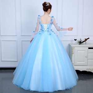 Sky Blue Long Evening Gown With Straps Polyester Women Stage Performance Dress For Banquets And Photo Studio Themes - Product Image 4