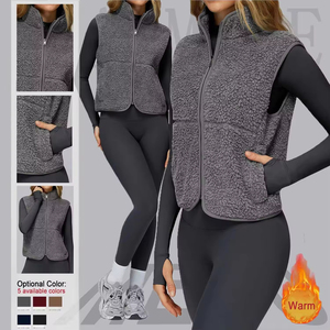 Femmes automne/hiver col montant Plus velours sport <span class=keywords><strong>gilet</strong></span> sans manches fermeture éclair <span class=keywords><strong>gilet</strong></span> extérieur course haut Yoga <span class=keywords><strong>gilet</strong></span> - Product Image 1