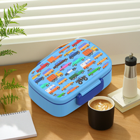Boîte à lunch bento en plastique de qualité alimentaire à 3 compartiments, étanche et hermétique, compatible micro-ondes, design portable, logo de dessin animé personnalisé, couverts inclus