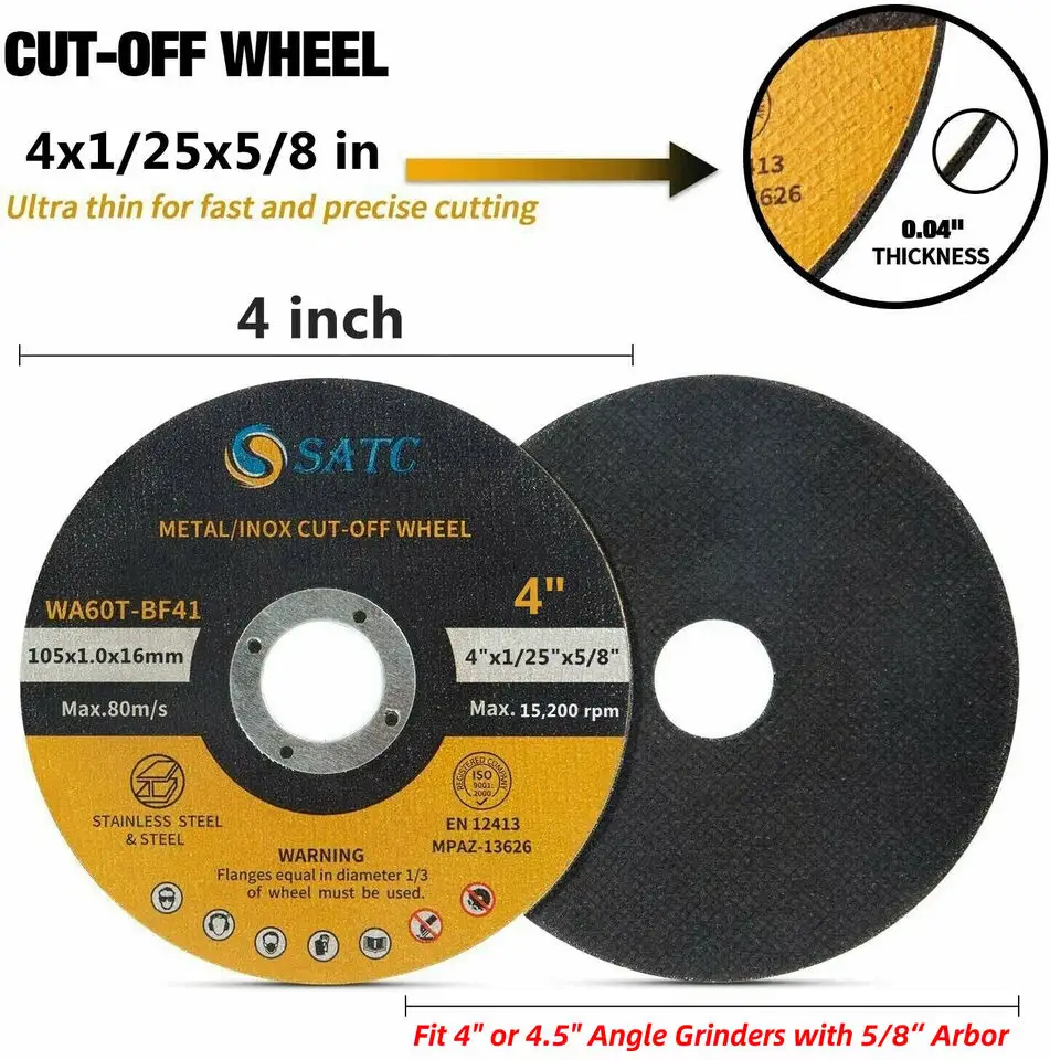 एंगल ग्राइंडर कटिंग डिस्क के लिए 50-पैक 4-इंच मेटल कट ऑफ व्हील 5/8'' आर्बर एब्रेसिव टूल्स