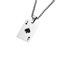 Collier tendance en acier inoxydable plaqué argent avec pendentif cœur carte de poker porte-bonheur, chaîne à maillons, unisexe, idéal pour les fêtes - Vente chaude