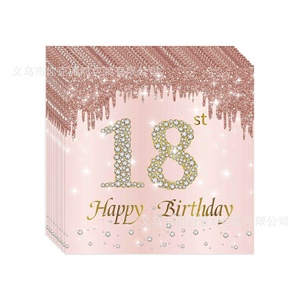 Ensemble de fournitures de fête jetables en PE sur le thème du 18e <span class=keywords><strong>anniversaire</strong></span>, avec assiettes en papier, gobelets en papier et nappe, en or rose et diamant, pour la célébration - Product Image 5