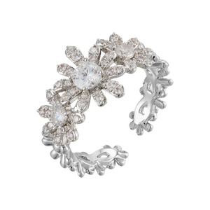 Flower Shape Zirconium Open Ring Pave Setting Adjustable Index Finger Ring For Party Spring Summer Jewelry - Product Image 5