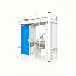 Cama individual moderna con estructura metálica para dormitorio universitario, escolar, hospitalario o apartamento, con armario, escritorio y cajones. - Product Image 2