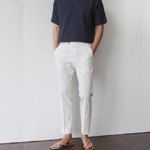 Nuovi <span class=keywords><strong>pantaloni</strong></span> Casual larghi da <span class=keywords><strong>uomo</strong></span> a nove punti <span class=keywords><strong>pantaloni</strong></span> di <span class=keywords><strong>lino</strong></span> bianco traspiranti <span class=keywords><strong>pantaloni</strong></span> dritti taglie forti - Product Image 2
