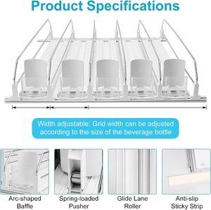 Dispensador de latas de refresco ajustado con ancho para refrigerador, organizador de bebidas autodeslizante con versión enrollable para refrigerador - Product Image 4