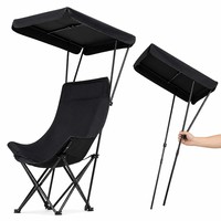 Chaise de camping pliable avec auvent pare-soleil, chaise à dossier haut avec appui-tête, chaise d'extérieur portable pour la plage et la pêche