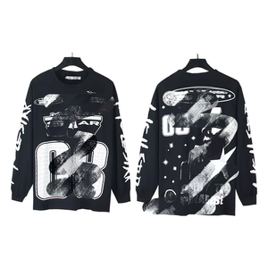 T-shirt casual in cotone 100% da 280 grammi con stampa vintage effetto acqua, vestibilità ampia, maniche lunghe, per <span class=keywords><strong>uomo</strong></span> e <span class=keywords><strong>donna</strong></span>, stile Hell High Street Star - Product Image 2